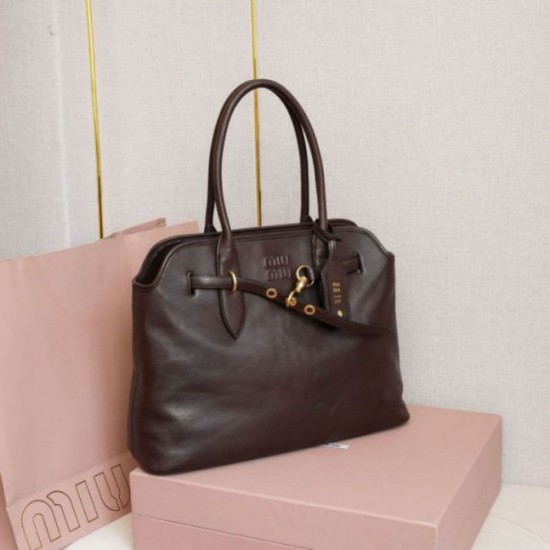 Replica di lusso Borsa tote Miu Miu Adventure nappa marrone Imitazioni Cloni Borsa tote Miu Miu Adventure nappa marrone firmate