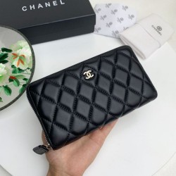 Cloni Portafoglio Chanel Caviar trapuntato con soffietto e cerniera nero firmate