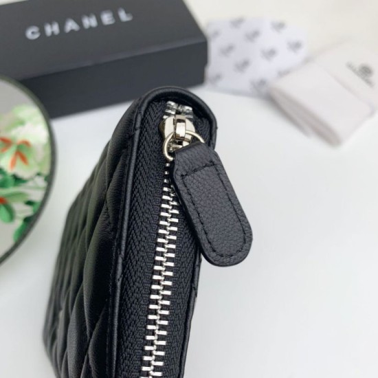 Replica di lusso Portafoglio Chanel Caviar trapuntato con soffietto e cerniera nero Imitazioni Cloni Portafoglio Chanel Caviar trapuntato con soffietto e cerniera nero firmate