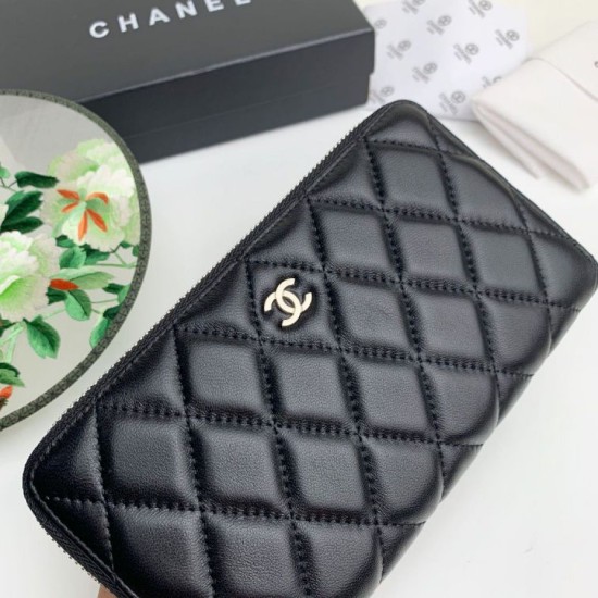 Replica di lusso Portafoglio Chanel Caviar trapuntato con soffietto e cerniera nero Imitazioni Cloni Portafoglio Chanel Caviar trapuntato con soffietto e cerniera nero firmate