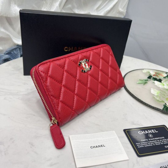Replica Borse Dettagli perfetti Portafoglio Chanel con cerniera pelle trapuntata rosso caviale firmate