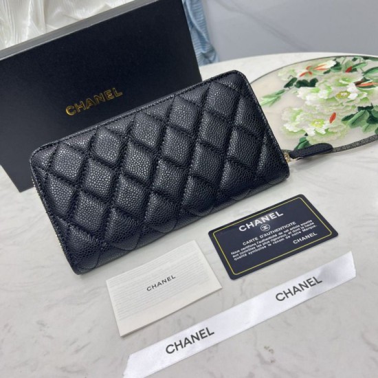 Cloni Portafoglio Chanel con cerniera pelle trapuntata Nero caviale firmate