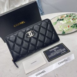 Cloni Portafoglio Chanel con cerniera pelle trapuntata Nero caviale firmate