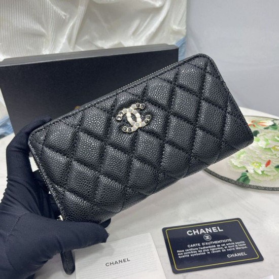 Cloni Portafoglio Chanel con cerniera pelle trapuntata Nero caviale firmate