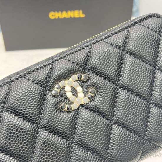 Cloni Portafoglio Chanel con cerniera pelle trapuntata Nero caviale firmate