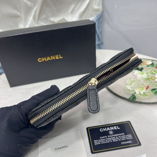 Cloni Portafoglio Chanel con cerniera pelle trapuntata Nero caviale firmate