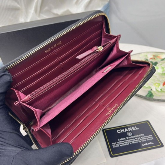 Cloni Portafoglio Chanel con cerniera pelle trapuntata Nero caviale firmate