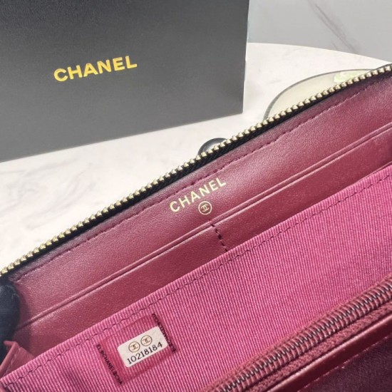 Cloni Portafoglio Chanel con cerniera pelle trapuntata Nero caviale firmate