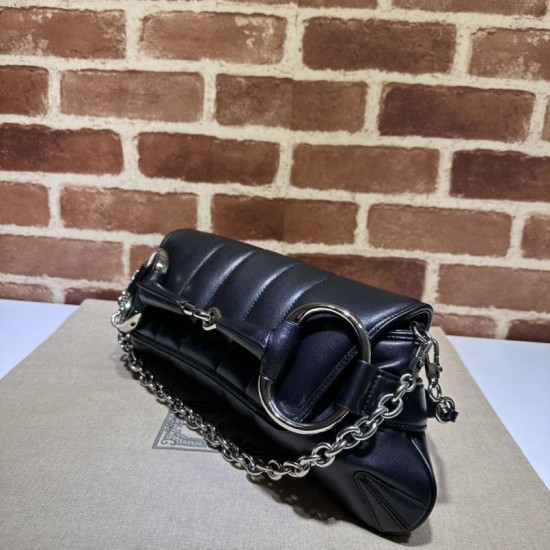 Cloni Borsa a tracolla Gucci Horsebit Chain tela GG 764255 Nero firmate