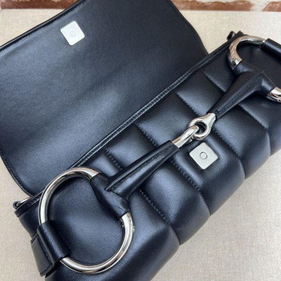 Cloni Borsa a tracolla Gucci Horsebit Chain tela GG 764255 Nero firmate