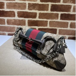 Borse Gucci Horsebit Chain tela GG 764255 marrone