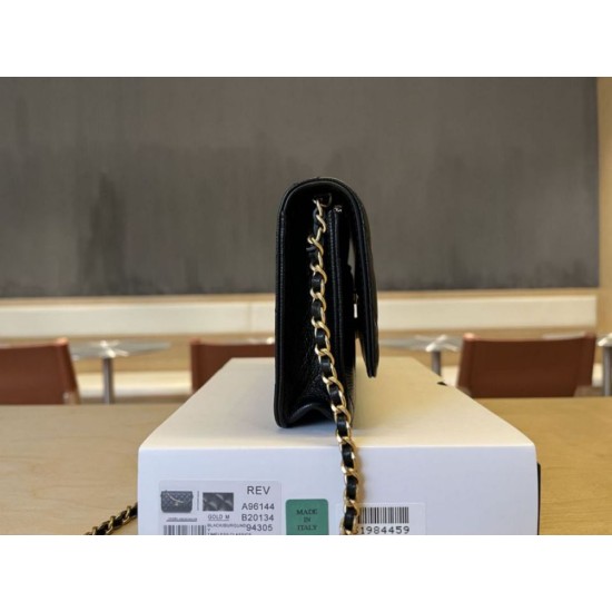 Replica di lusso Portafoglio Chanel trapuntato in caviale perlato con catena Woc Nero Imitazioni Cloni Portafoglio Chanel trapuntato in caviale perlato con catena Woc Nero firmate