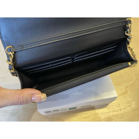 Replica di lusso Portafoglio Chanel trapuntato in caviale perlato con catena Woc Nero Imitazioni Cloni Portafoglio Chanel trapuntato in caviale perlato con catena Woc Nero firmate