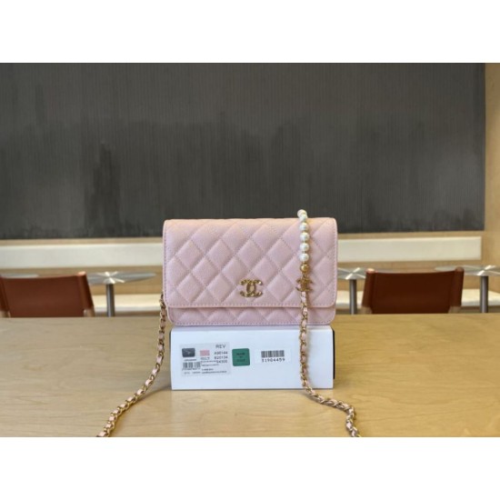 Replica di lusso Qualità da grande Portafoglio Chanel trapuntato in caviale perlato con catena Woc Rosa Imitazioni Cloni Qualità da grande replica Portafoglio Chanel trapuntato in caviale perlato con catena Woc Rosa firmate