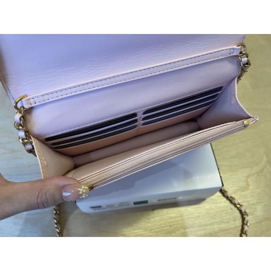 Replica di lusso Qualità da grande Portafoglio Chanel trapuntato in caviale perlato con catena Woc Rosa Imitazioni Cloni Qualità da grande replica Portafoglio Chanel trapuntato in caviale perlato con catena Woc Rosa firmate
