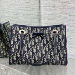 Cloni Borsa Replica Shopping Dior piccola/grande jacquard blu Dior Oblique firmate