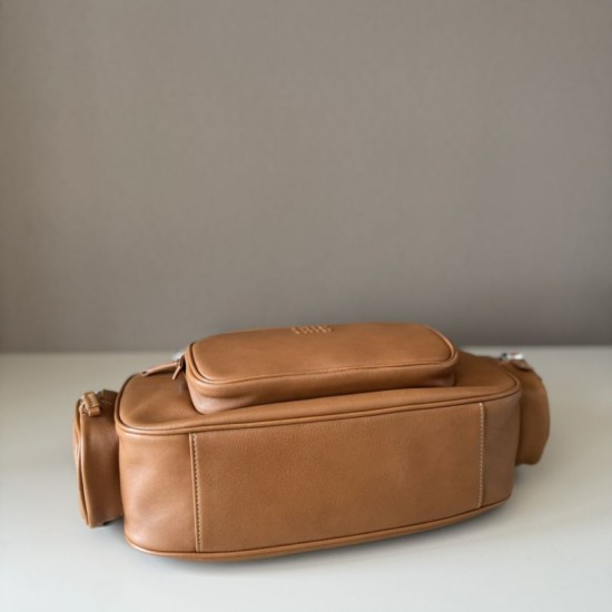 Replica di lusso Borsa a tracolla Miu Miu Pocket Nappa 5BC189 Caramello Imitazioni Cloni Borsa a tracolla Miu Miu Pocket Nappa 5BC189 Caramello firmate