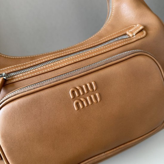 Replica di lusso Borsa a tracolla Miu Miu Pocket Nappa 5BC189 Caramello Imitazioni Cloni Borsa a tracolla Miu Miu Pocket Nappa 5BC189 Caramello firmate