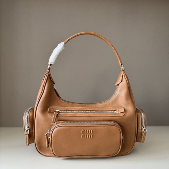 Replica di lusso Borsa a tracolla Miu Miu Pocket Nappa 5BC189 Caramello Imitazioni Cloni Borsa a tracolla Miu Miu Pocket Nappa 5BC189 Caramello firmate