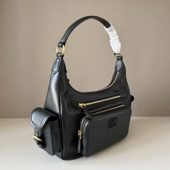Replica di lusso Borsa a tracolla Miu Miu Pocket Nappa 5BC189 Nero Imitazioni Cloni Borsa a tracolla Miu Miu Pocket Nappa 5BC189 Nero firmate