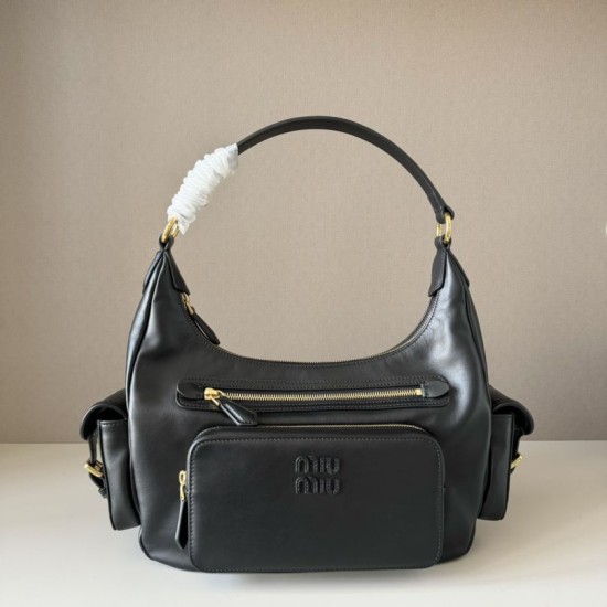 Replica di lusso Borsa a tracolla Miu Miu Pocket Nappa 5BC189 Nero Imitazioni Cloni Borsa a tracolla Miu Miu Pocket Nappa 5BC189 Nero firmate