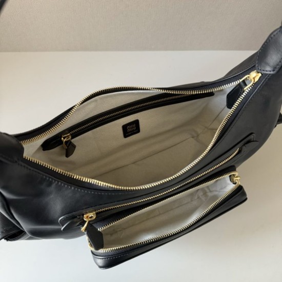Replica di lusso Borsa a tracolla Miu Miu Pocket Nappa 5BC189 Nero Imitazioni Cloni Borsa a tracolla Miu Miu Pocket Nappa 5BC189 Nero firmate