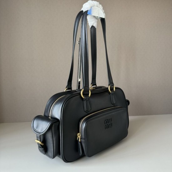 Replica di lusso Borse a tracolla Miu Miu Pocket con manico superiore Nero Imitazioni Cloni Borse a tracolla Miu Miu Pocket con manico superiore Nero firmate
