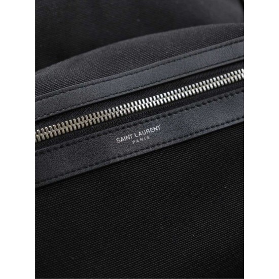 Replica di lusso Zaino YSL Saint Laurent City tela con finiture pelle nero Imitazioni Cloni Zaino YSL Saint Laurent City tela con finiture pelle nero firmate