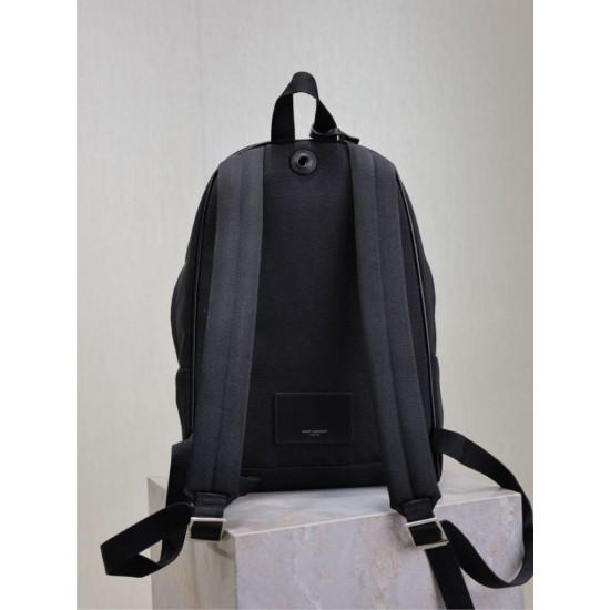 Replica di lusso Zaino YSL Saint Laurent City tela con finiture pelle nero Imitazioni Cloni Zaino YSL Saint Laurent City tela con finiture pelle nero firmate