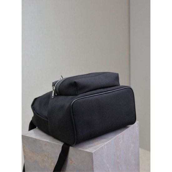 Replica di lusso Zaino YSL Saint Laurent City tela con finiture pelle nero Imitazioni Cloni Zaino YSL Saint Laurent City tela con finiture pelle nero firmate