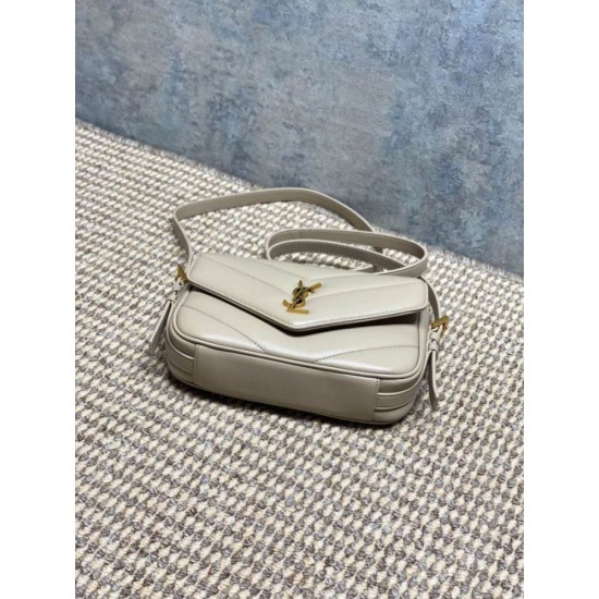 Replica di lusso Borse a tracolla mini Loulou YSL Saint Laurent Beige Imitazioni Cloni Borse Replica a tracolla mini Loulou YSL Saint Laurent Beige firmate