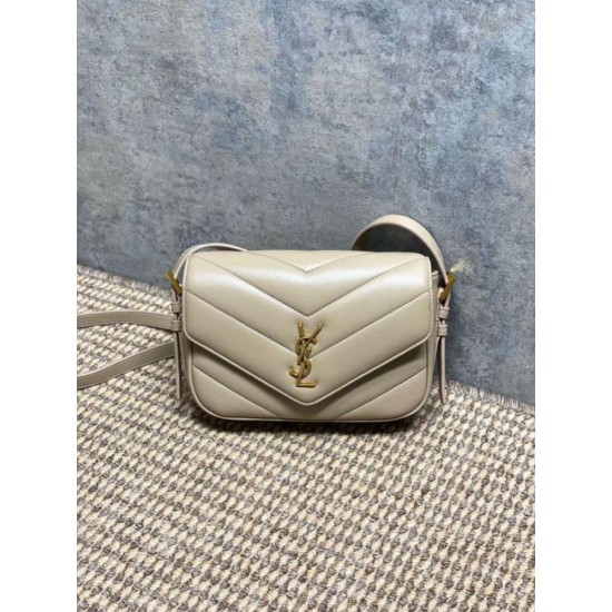 Replica di lusso Borse a tracolla mini Loulou YSL Saint Laurent Beige Imitazioni Cloni Borse Replica a tracolla mini Loulou YSL Saint Laurent Beige firmate