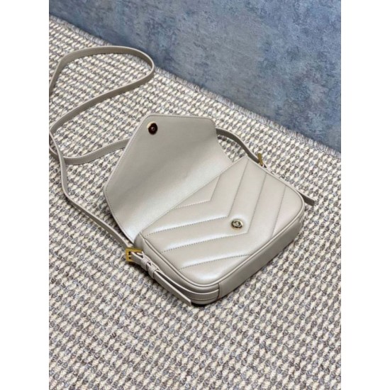 Replica di lusso Borse a tracolla mini Loulou YSL Saint Laurent Beige Imitazioni Cloni Borse Replica a tracolla mini Loulou YSL Saint Laurent Beige firmate