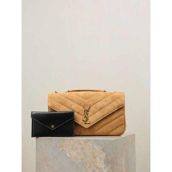 Replica di lusso YSL Saint Laurent LouLou Medium in camoscio trapuntato marrone Imitazioni Cloni YSL Saint Laurent LouLou Medium in camoscio trapuntato marrone firmate