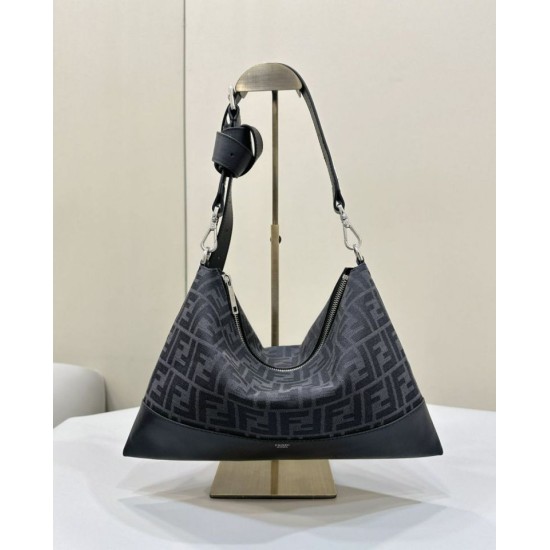 Replica di lusso Borsa a tracolla Hobo Fendi Fendigraphy Nero Imitazioni Cloni Borsa a tracolla Hobo Fendi Fendigraphy Nero firmate
