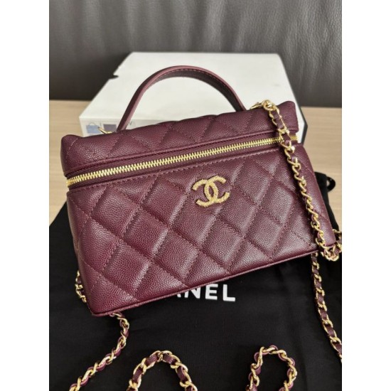 Replica di lusso Borsa Chanel Classic Vanity con catena A96186 Borgogna Imitazioni Replica Perfetta Borsa Chanel Classic Vanity con catena A96186 Borgogna firmate