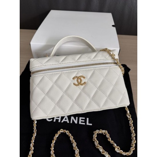 Replica di lusso Borse Chanel Classic Vanity con catena A96186 bianca Imitazioni Cloni Borse Replica Chanel Classic Vanity con catena A96186 bianca firmate
