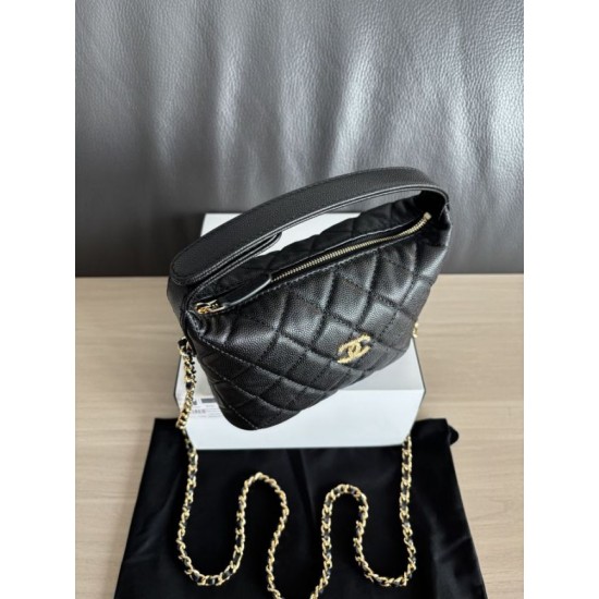 Replica di lusso Borse hobo Chanel 25A Caviar Lunch Box Nero Imitazioni Cloni Borse hobo Chanel 25A Caviar Lunch Box Nero firmate