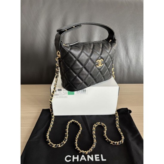 Replica di lusso Borse hobo Chanel 25A Caviar Lunch Box Nero Imitazioni Cloni Borse hobo Chanel 25A Caviar Lunch Box Nero firmate
