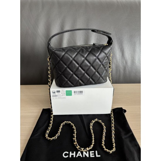 Replica di lusso Borse hobo Chanel 25A Caviar Lunch Box Nero Imitazioni Cloni Borse hobo Chanel 25A Caviar Lunch Box Nero firmate