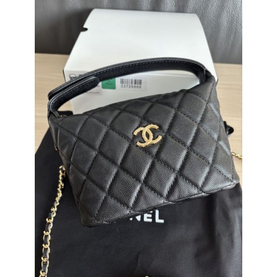 Replica di lusso Borse hobo Chanel 25A Caviar Lunch Box Nero Imitazioni Cloni Borse hobo Chanel 25A Caviar Lunch Box Nero firmate