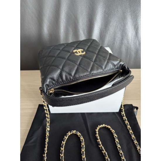 Replica di lusso Borse hobo Chanel 25A Caviar Lunch Box Nero Imitazioni Cloni Borse hobo Chanel 25A Caviar Lunch Box Nero firmate