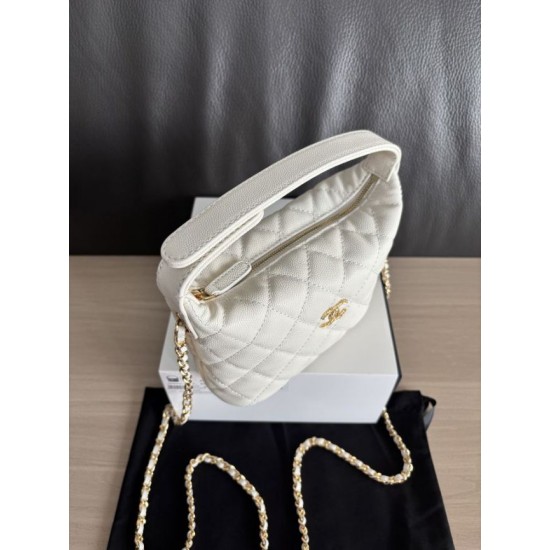 Replica di lusso Borse hobo Chanel 25A Caviar Lunch Box Bianco Imitazioni Cloni Borse hobo Chanel 25A Caviar Lunch Box Bianco firmate