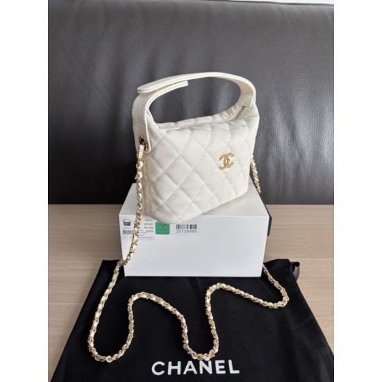 Replica di lusso Borse hobo Chanel 25A Caviar Lunch Box Bianco Imitazioni Cloni Borse hobo Chanel 25A Caviar Lunch Box Bianco firmate
