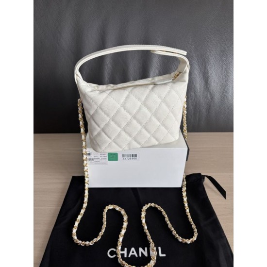 Replica di lusso Borse hobo Chanel 25A Caviar Lunch Box Bianco Imitazioni Cloni Borse hobo Chanel 25A Caviar Lunch Box Bianco firmate