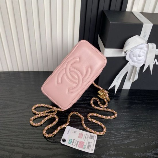 Replica di lusso Beauty case piccolo Chanel con tracolla a catena Ap3940 Rosa Imitazioni Cloni Beauty case piccolo Chanel con tracolla a catena Ap3940 Rosa firmate
