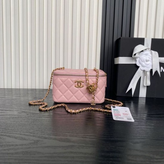 Replica di lusso Beauty case piccolo Chanel con tracolla a catena Ap3940 Rosa Imitazioni Cloni Beauty case piccolo Chanel con tracolla a catena Ap3940 Rosa firmate