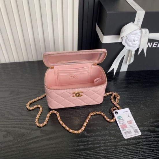 Replica di lusso Beauty case piccolo Chanel con tracolla a catena Ap3940 Rosa Imitazioni Cloni Beauty case piccolo Chanel con tracolla a catena Ap3940 Rosa firmate