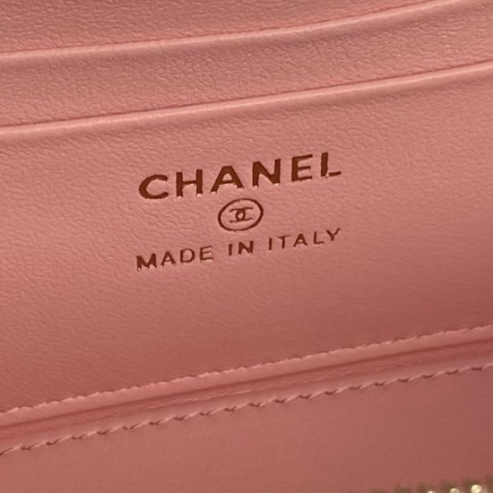 Replica di lusso Beauty case piccolo Chanel con tracolla a catena Ap3940 Rosa Imitazioni Cloni Beauty case piccolo Chanel con tracolla a catena Ap3940 Rosa firmate