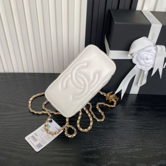 Replica di lusso Beauty case piccolo Chanel con tracolla a catena Ap3940 Bianco Imitazioni Cloni Beauty case piccolo Chanel con tracolla a catena Ap3940 Bianco firmate